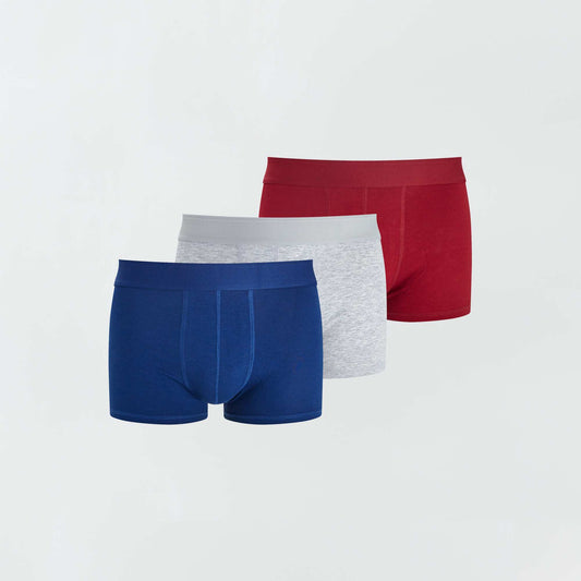 Lot de 3 boxers unis Bleu/rouge/gris
