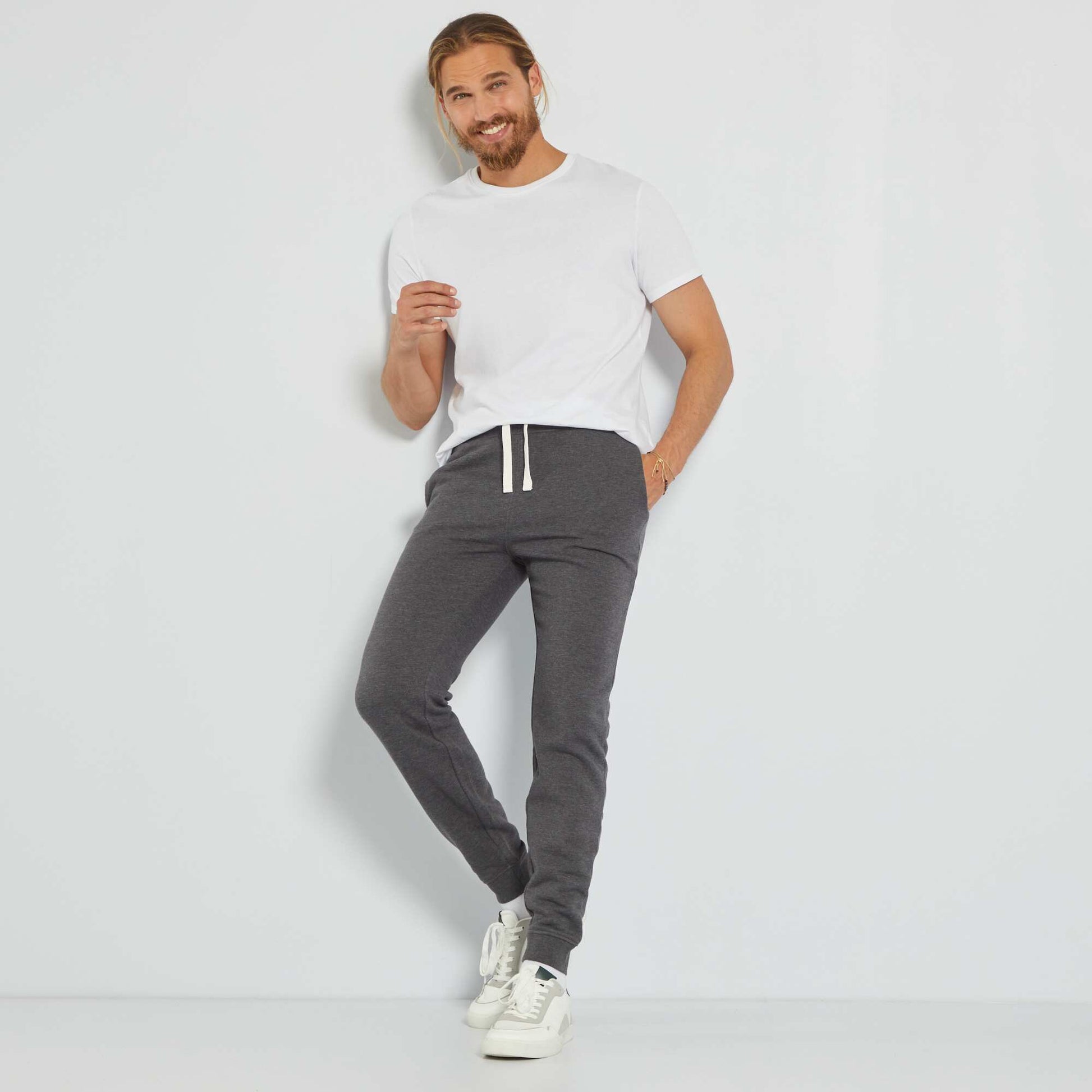 Pantalon uni en molleton anthracite
