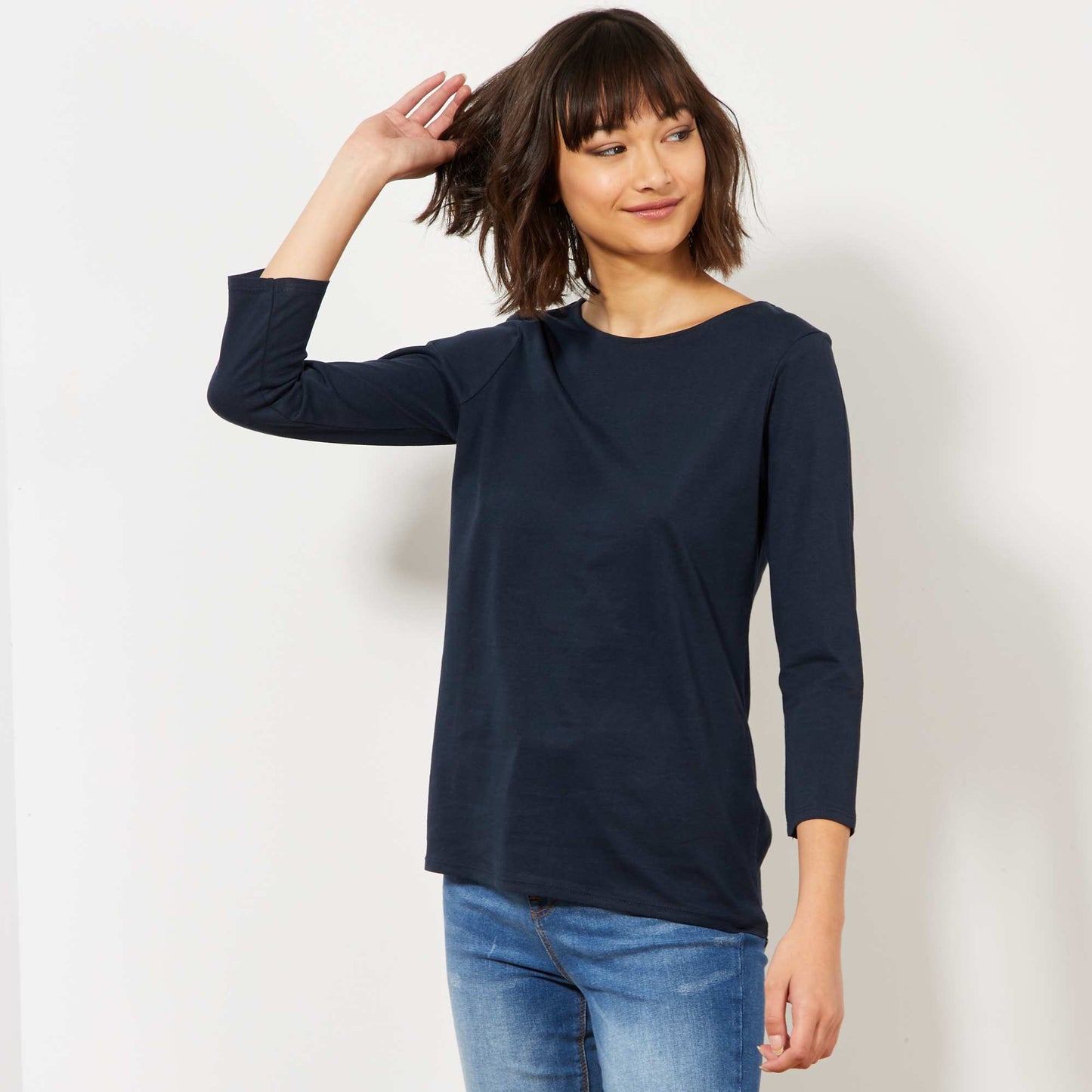 T-shirt basique col bateau bleu marine