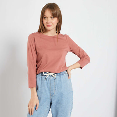 T-shirt basique col bateau Bois de rose