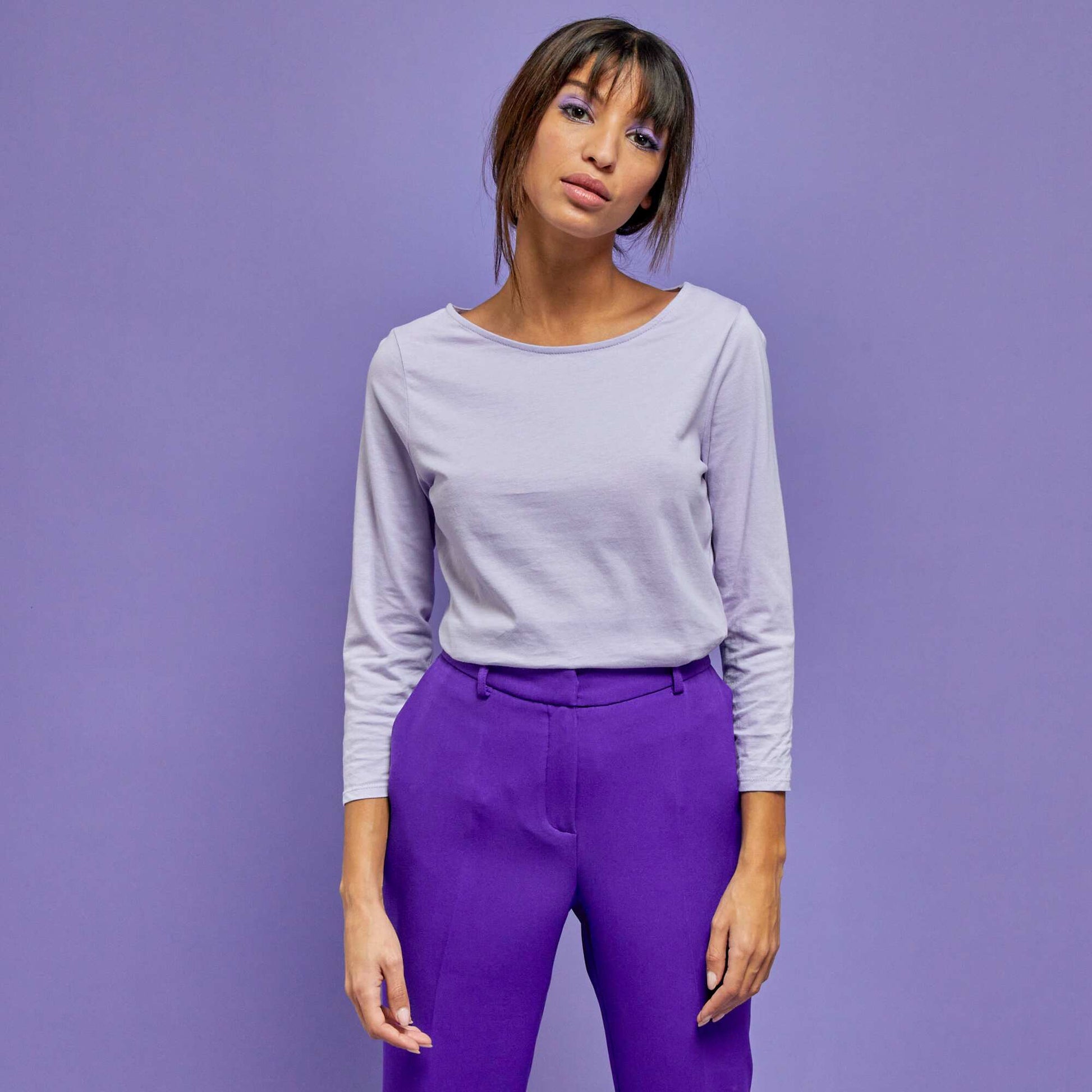 T-shirt basique col bateau lilas