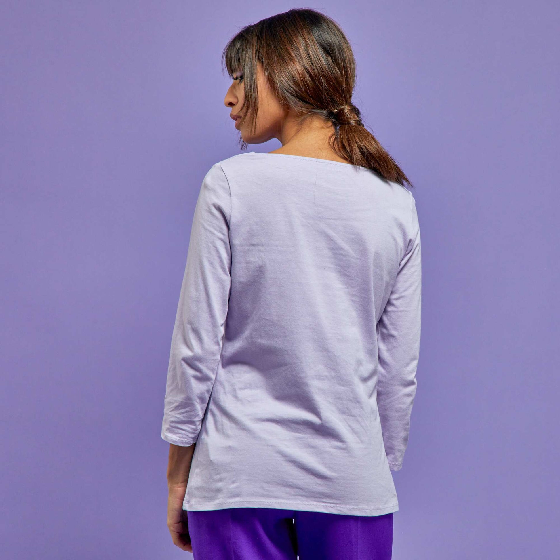 T-shirt basique col bateau lilas