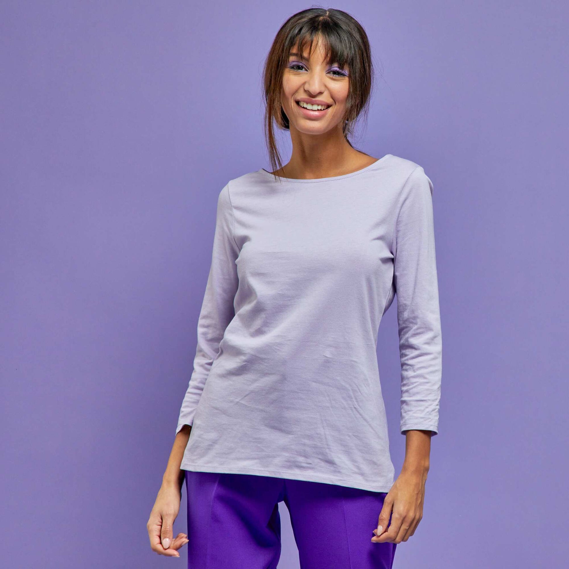 T-shirt basique col bateau lilas