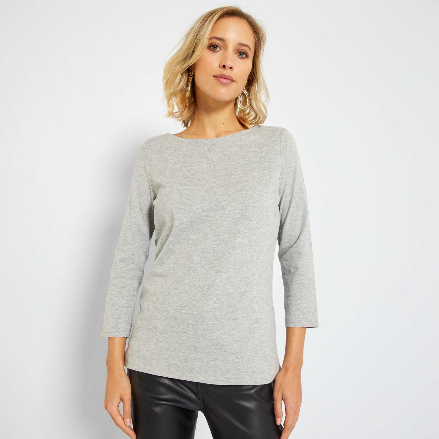 T-shirt basique col bateau Gris chin