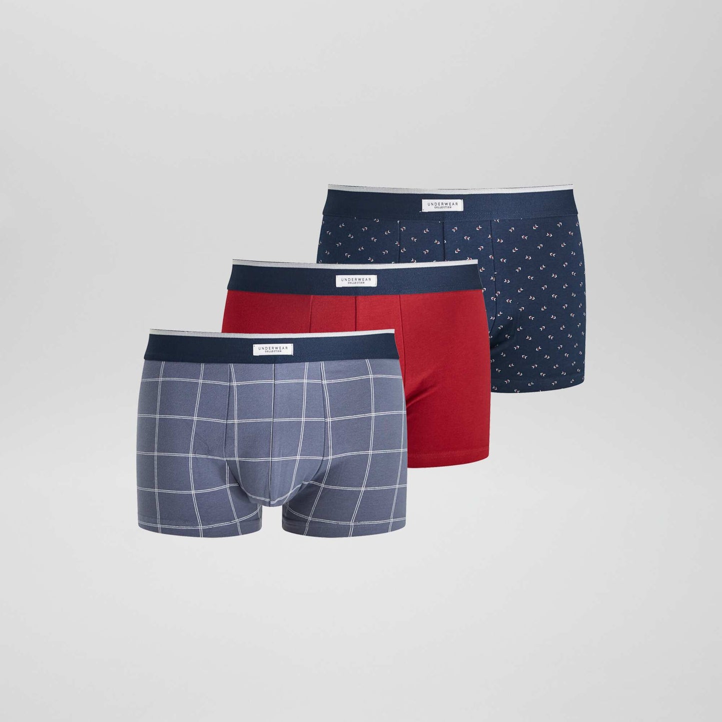 Lot 3 boxers stretch Bleu/rouge/gris