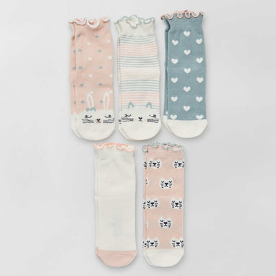Chaussettes fantaisie - Lot de 5 Rose/Blanc