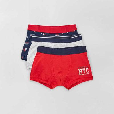 Lot de 3 boxers en coton bleu marine/rouge/gris
