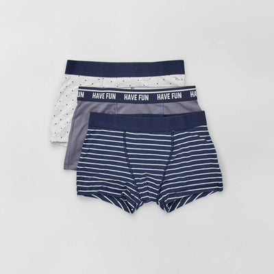 Lot de 3 boxers en coton gris clair/gris fonc / bleu marine