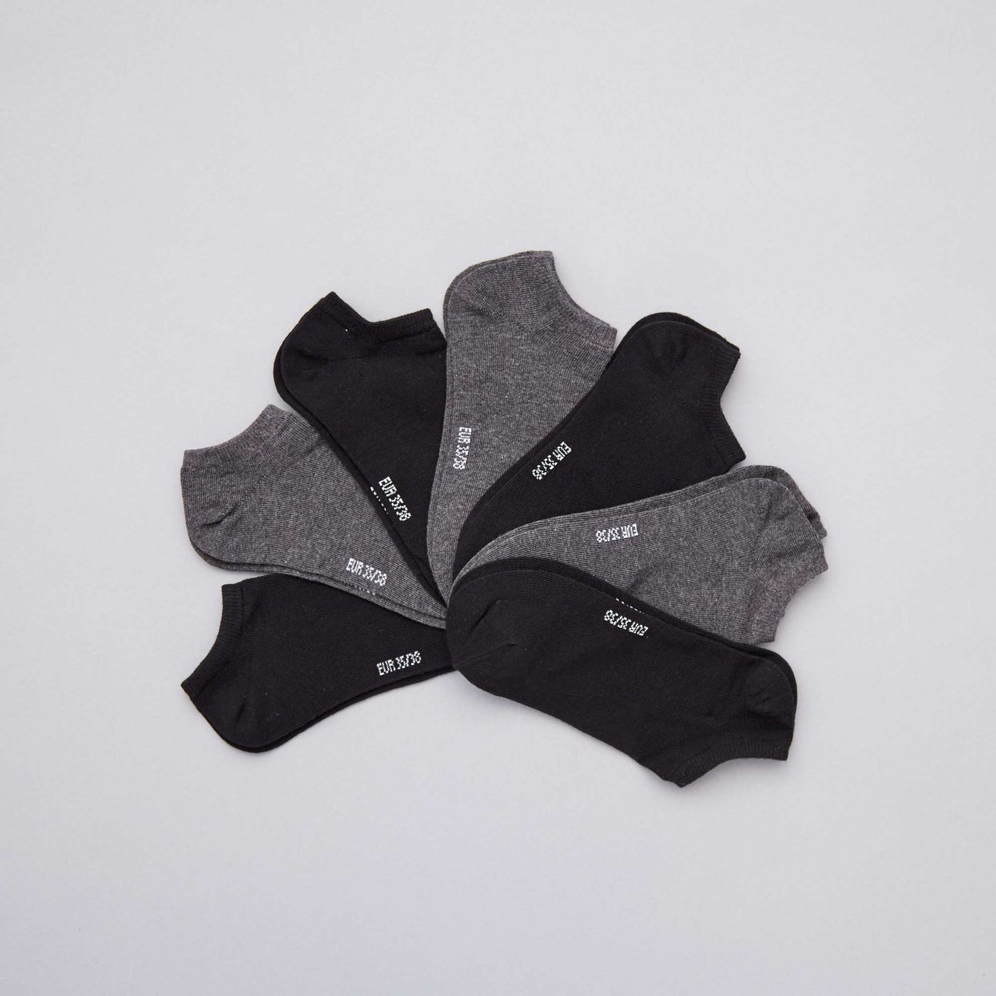 Lot de 7 paires de chaussettes invisibles gris noir