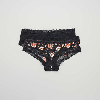 Lot de 2 shorties microfibre noir fleurs/noir