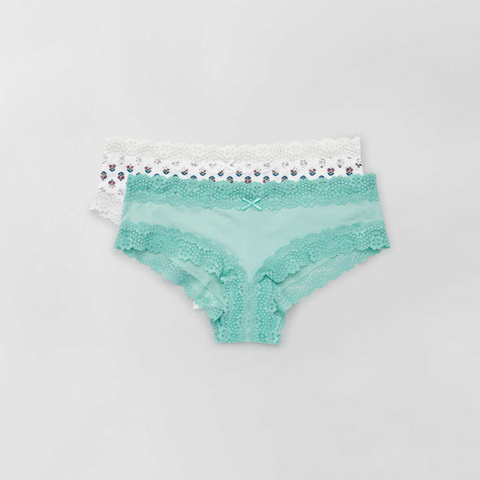 Lot de 2 shorties microfibre blanc/vert d'eau