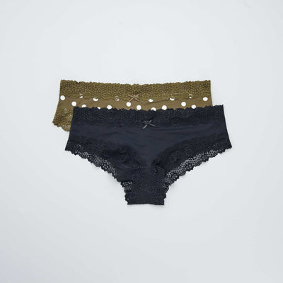 Lot de 2 shorties microfibre vert pois/noir