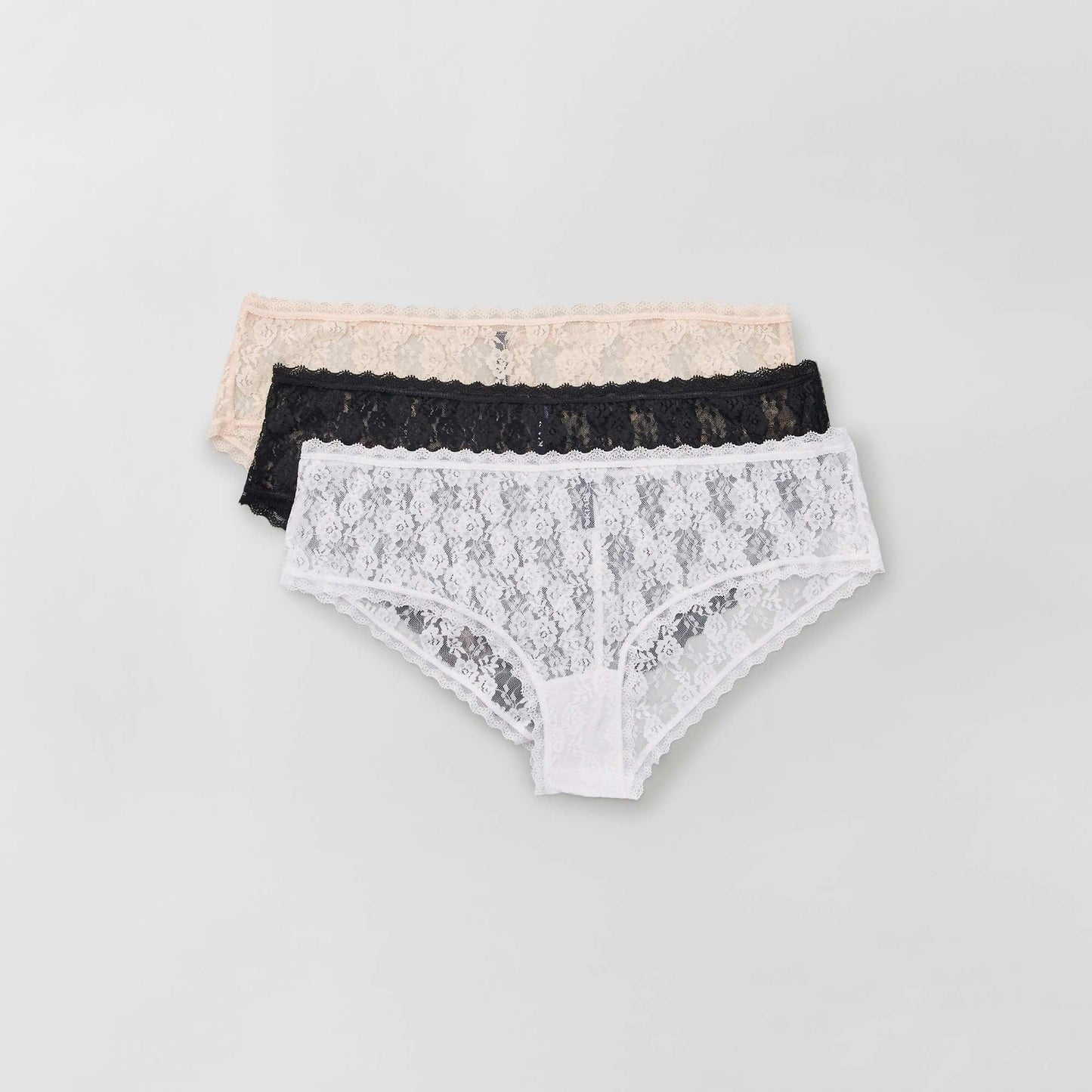 Lot de 3 shorties en dentelle rose/noir/blanc