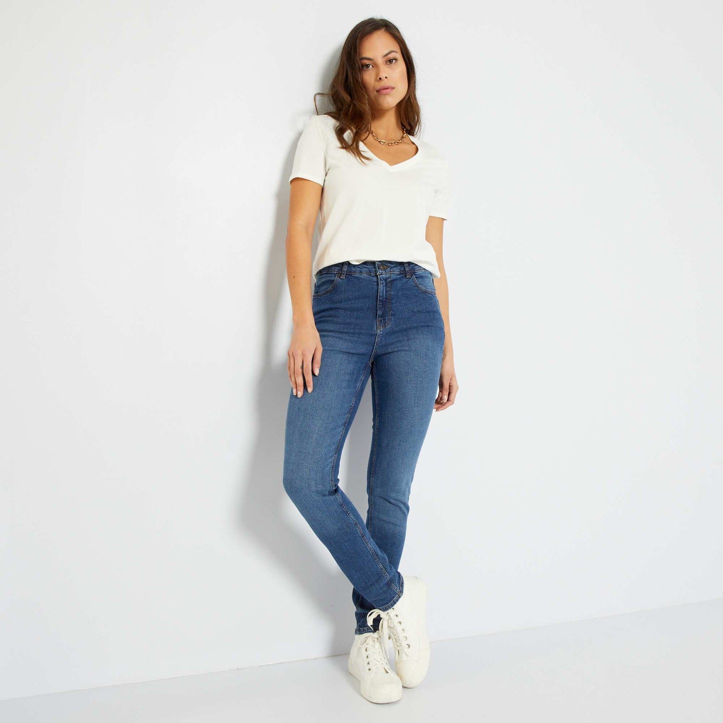 T-shirt col V en jersey Blanc cass