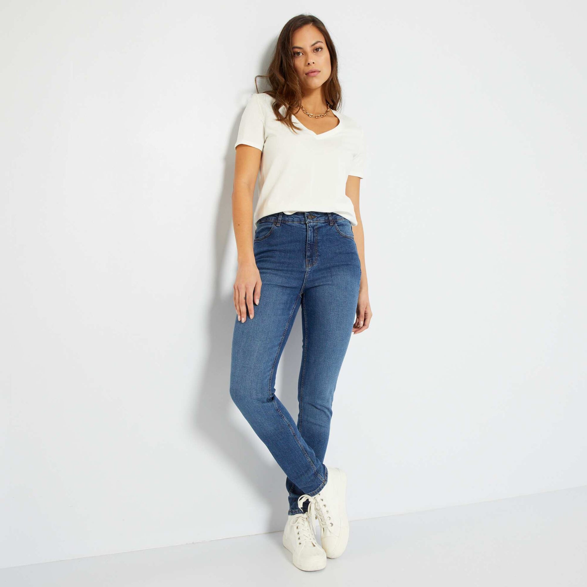 T-shirt col V en jersey Blanc cass