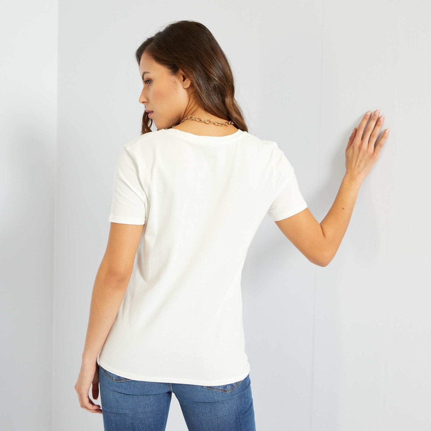 T-shirt col V en jersey Blanc cass