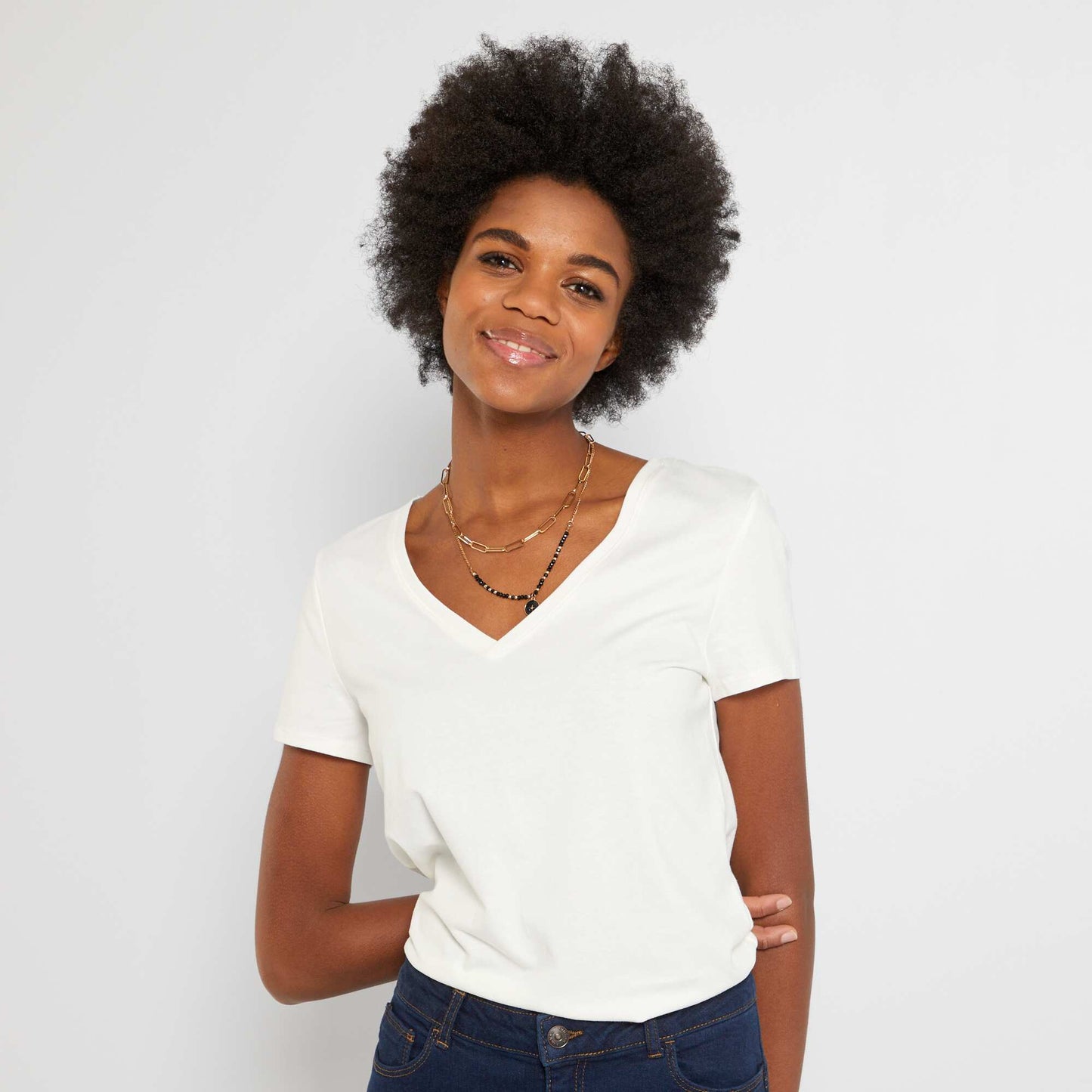 T-shirt col V en jersey Blanc cass