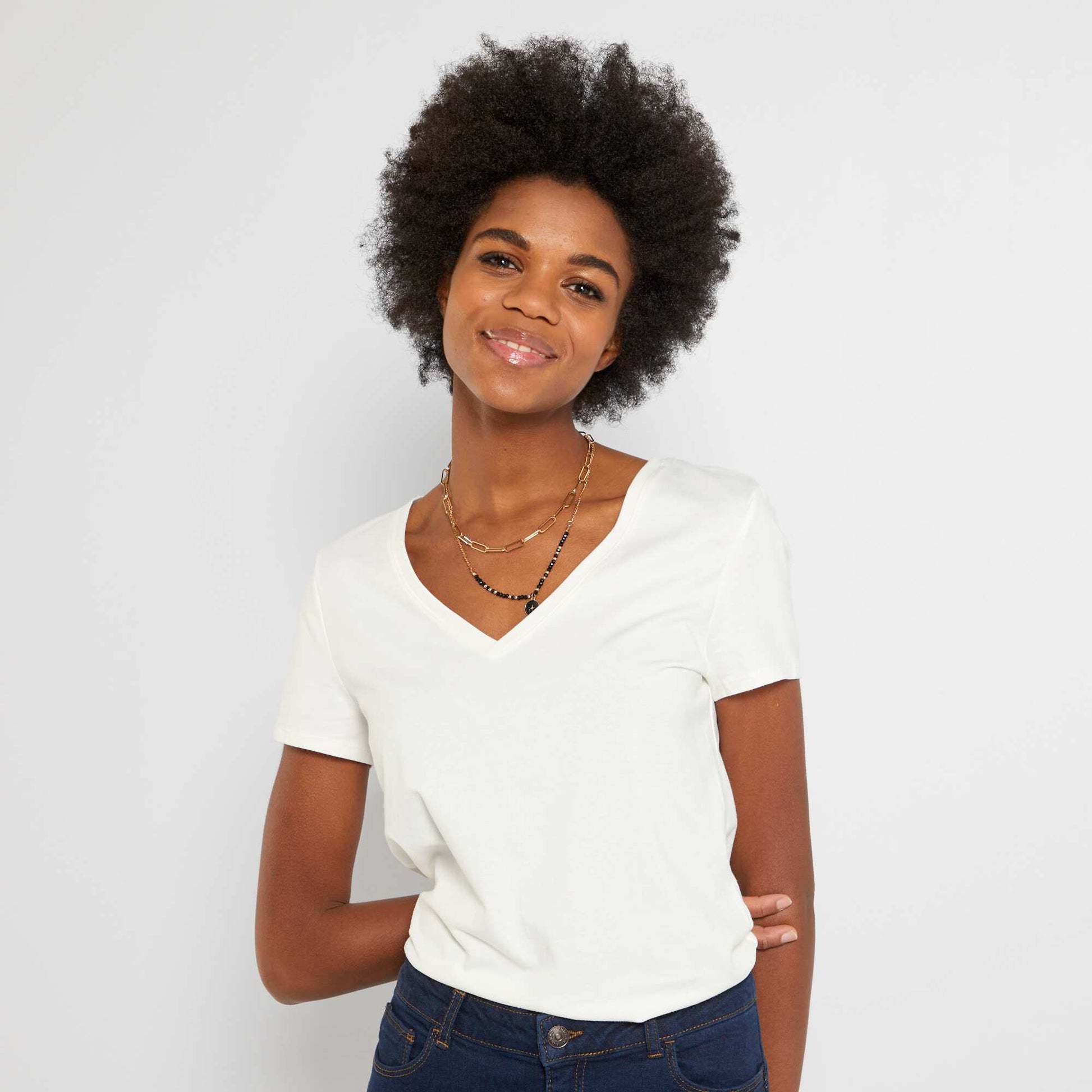 T-shirt col V en jersey Blanc cass