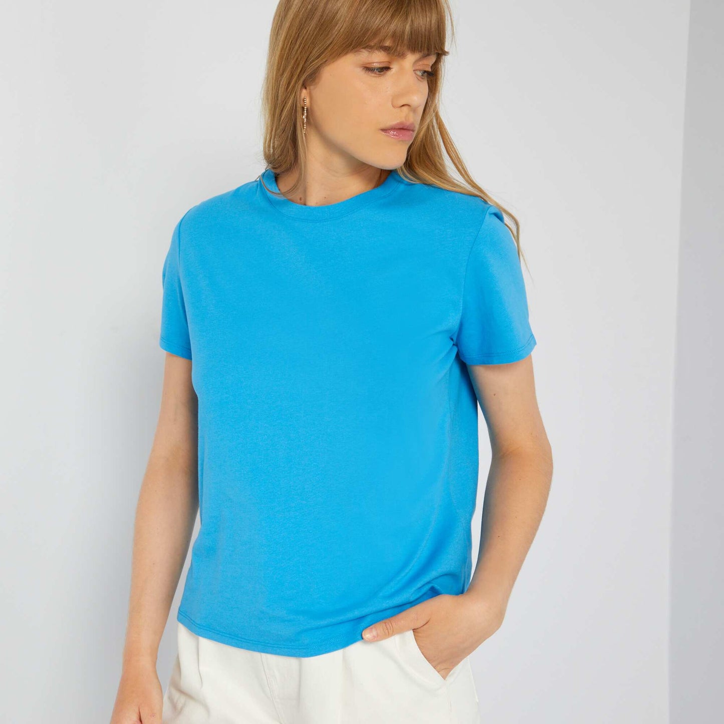 T-shirt uni en jersey bleu