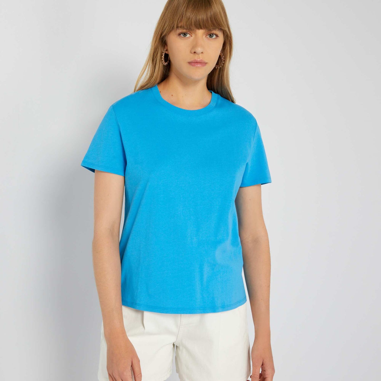 T-shirt uni en jersey bleu