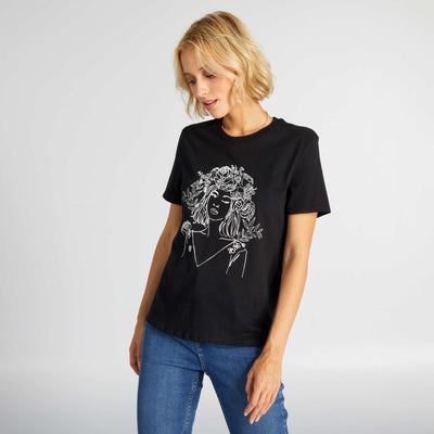 T-shirt en jersey imprim Noir