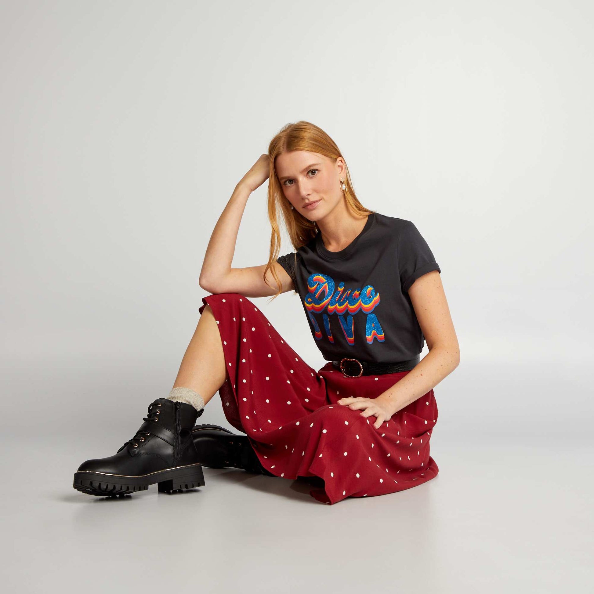 T-shirt en jersey imprim Anthracite