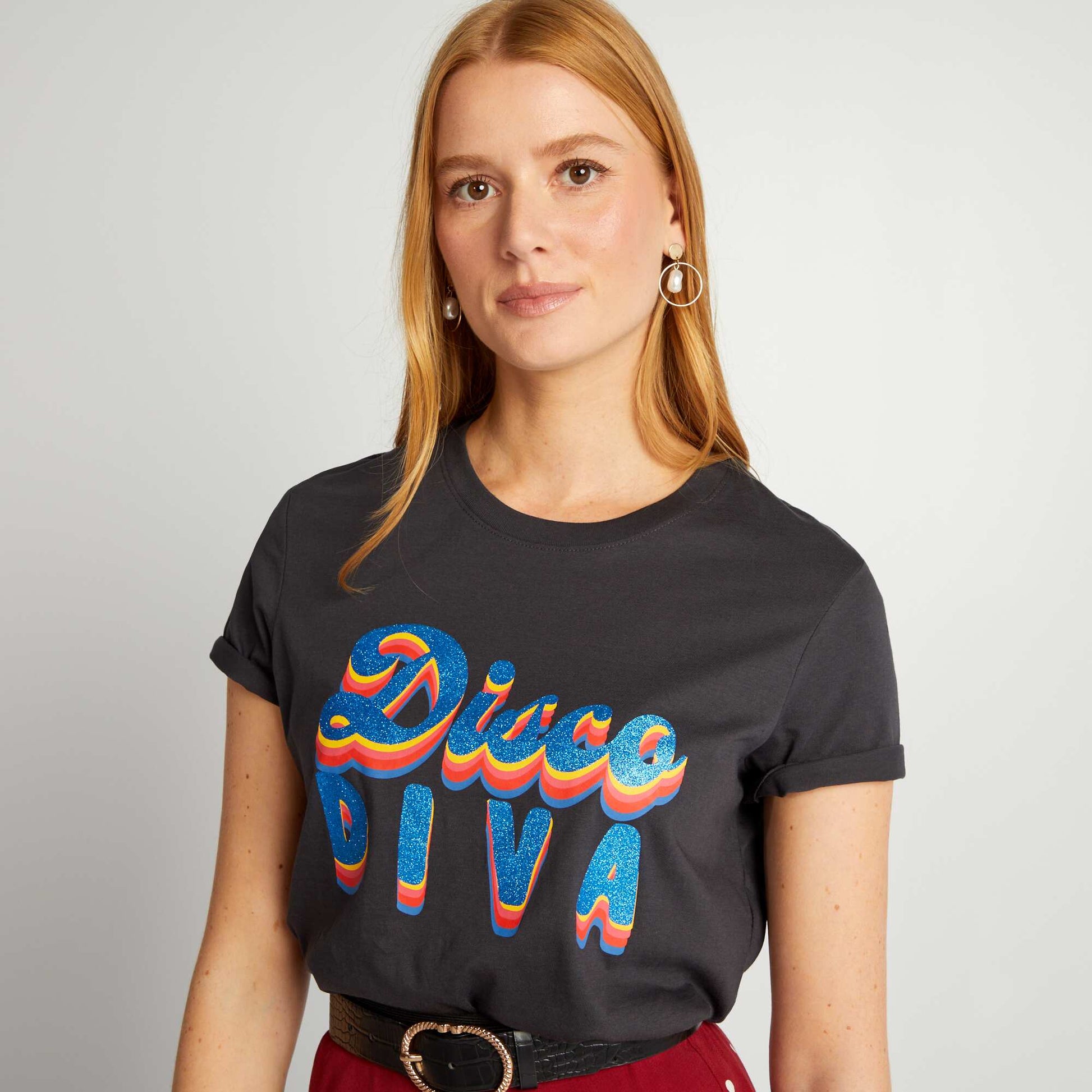 T-shirt en jersey imprim Anthracite