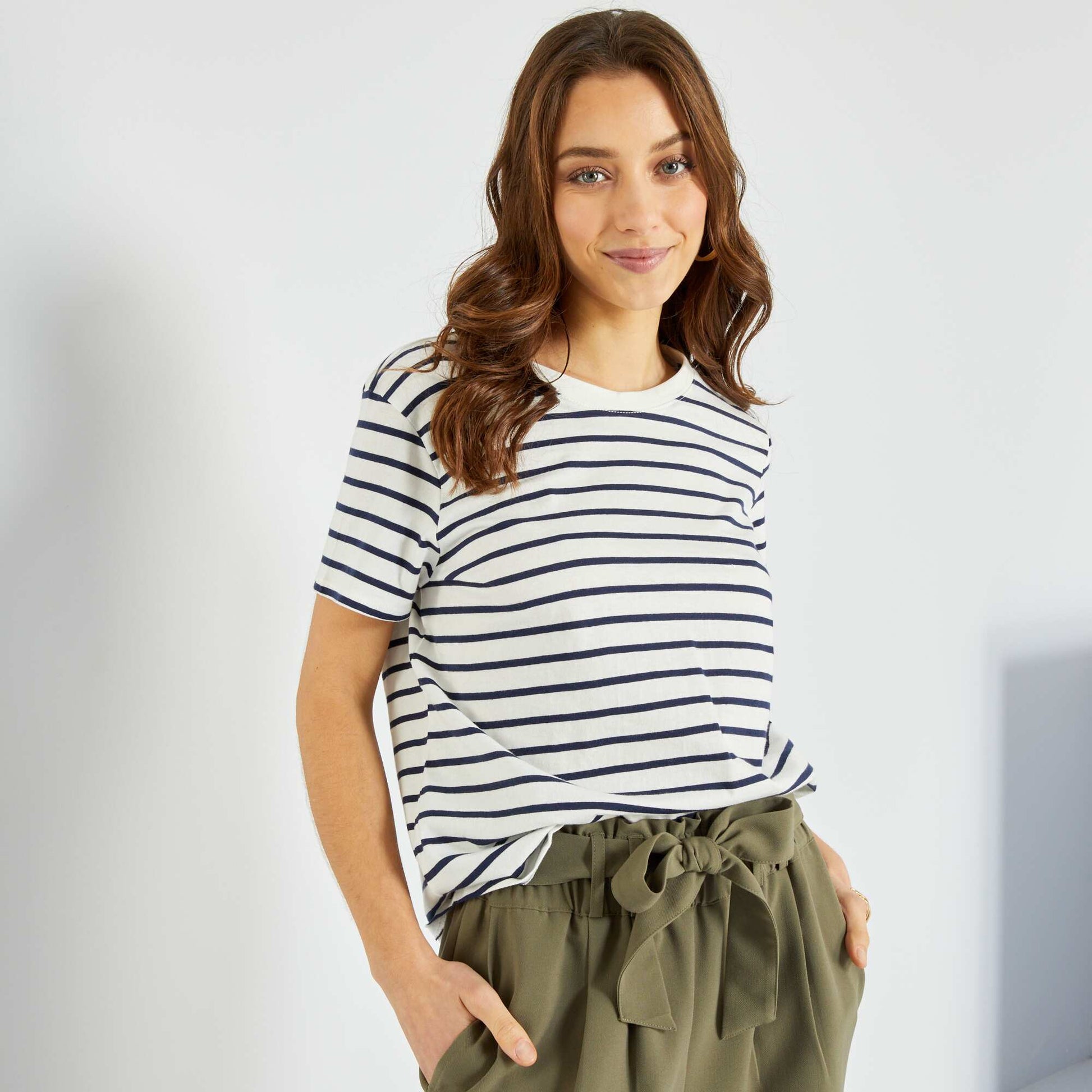 T-shirt co-con u 'rayures' Blanc