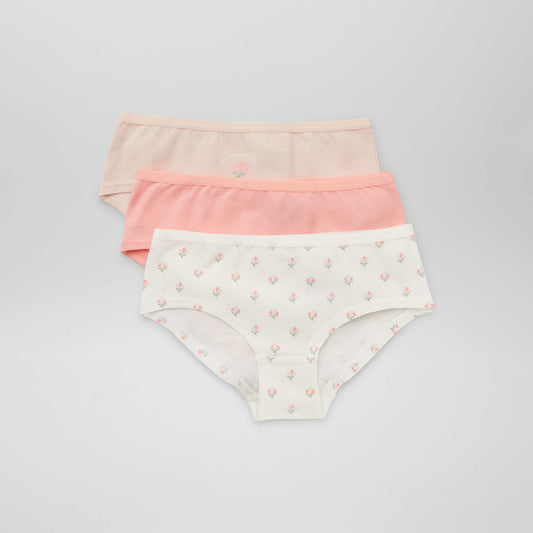 Lot de 3 shorties 'fleuris' Blanc/rose