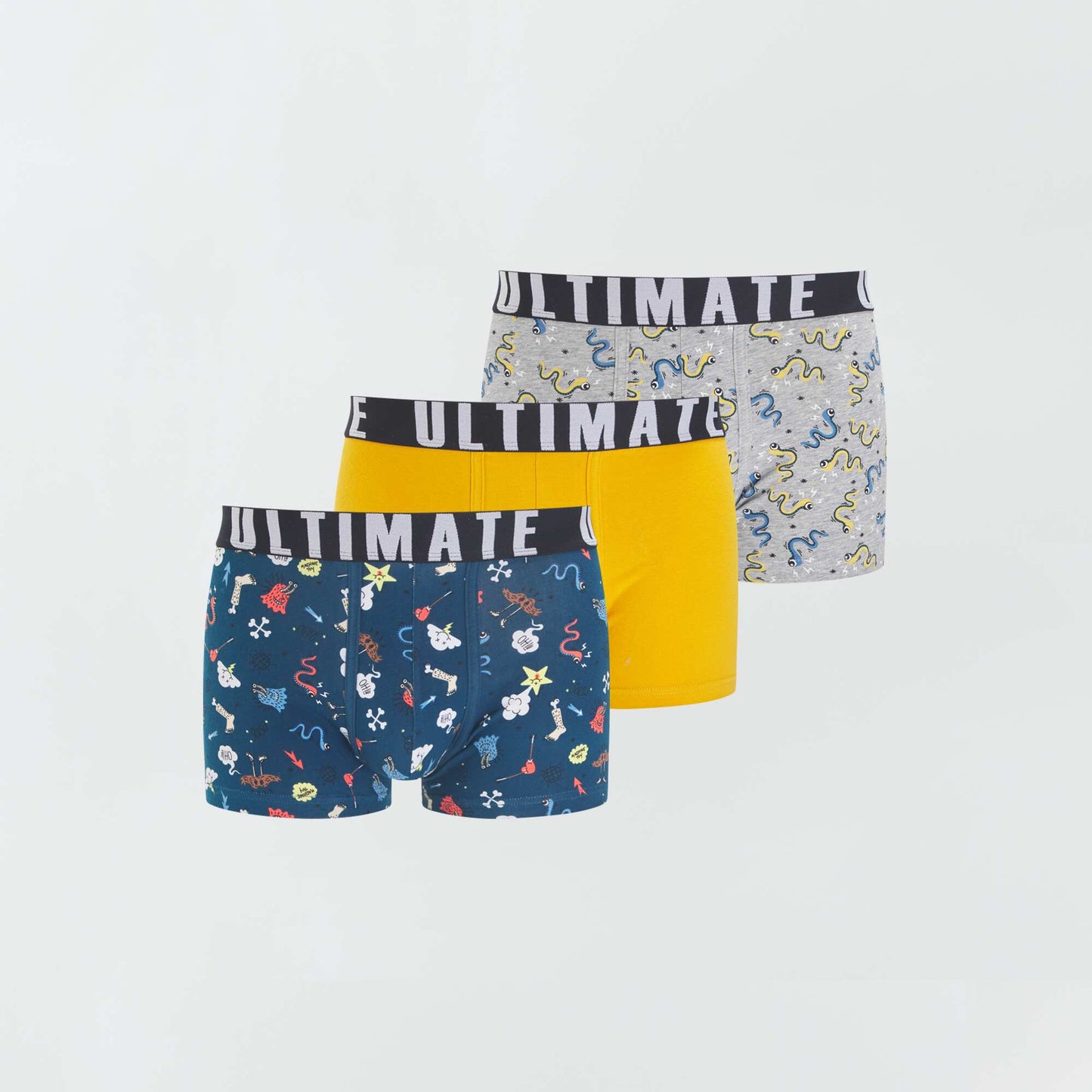 Lot de 3 boxers fantaisie Bleu/jaune/gris