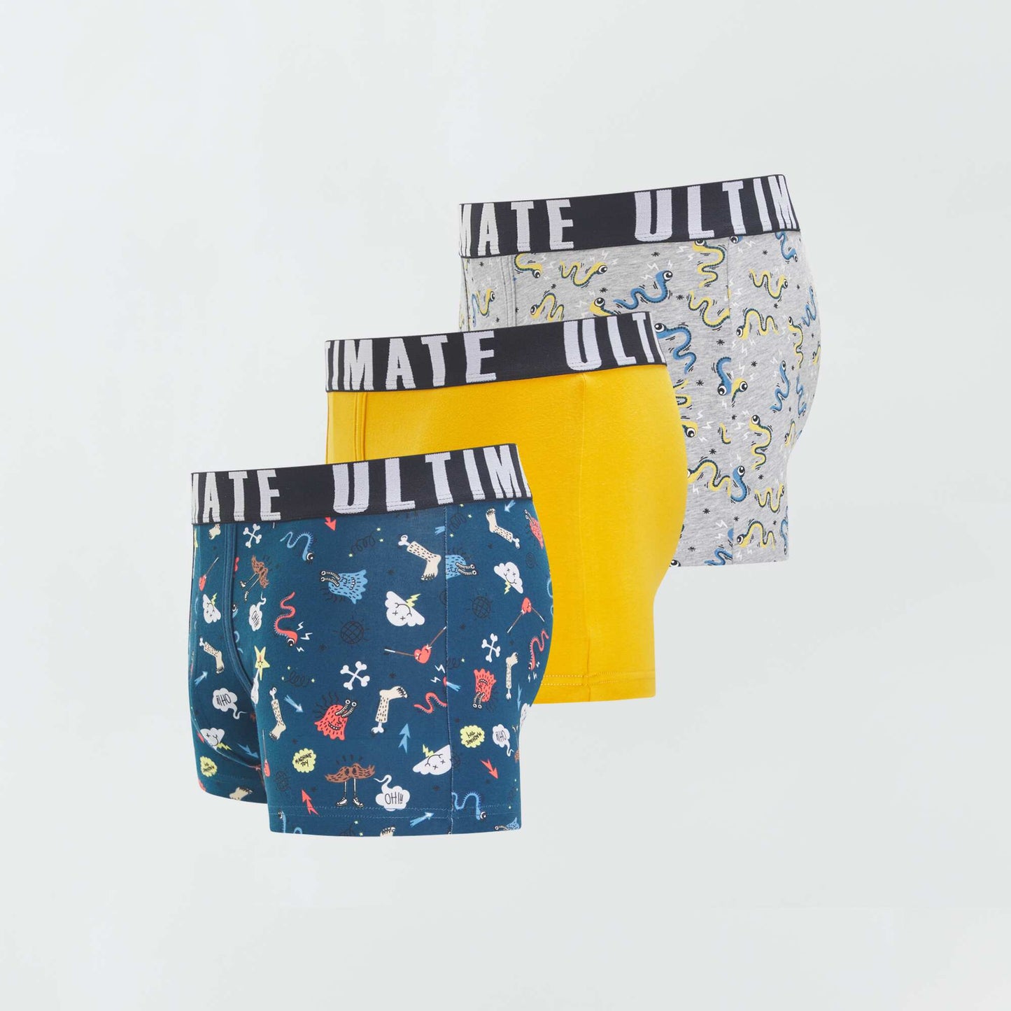 Lot de 3 boxers fantaisie Bleu/jaune/gris