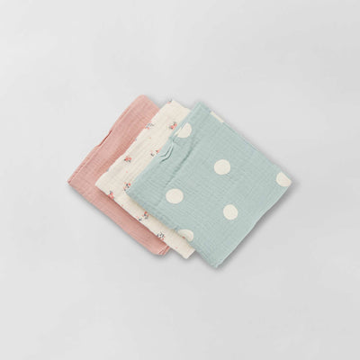 Lot de 3 langes pois/fleurs