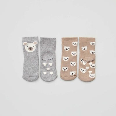 Lot de 2 paires de chaussettes antid rapantes Gris/Marron