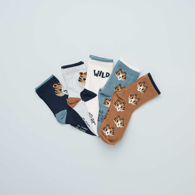 Chaussettes avec imprim s fantaisie - Lot de 5 Marron/bleu