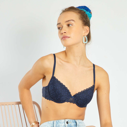 Soutien-gorge padd  dentelle bleu noir