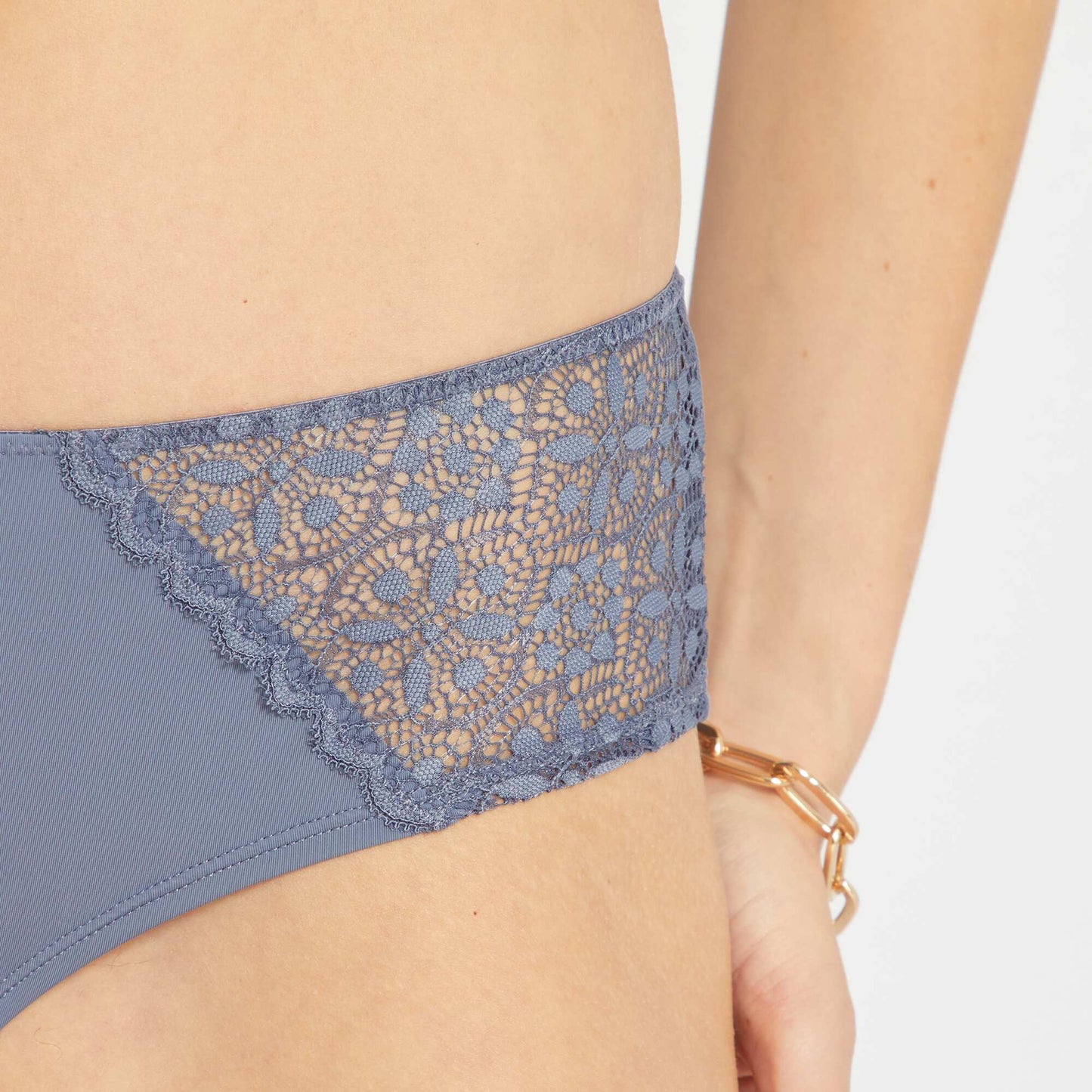 Shorty micro et dentelle Gris bleu