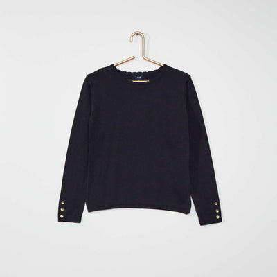Pull fin en coton bleu marine