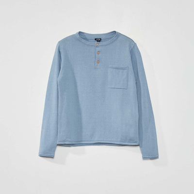 Pull col tunisien bleu denim