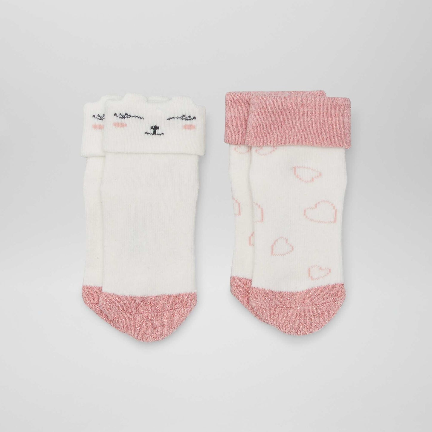 Lot de 2 paires de chaussettes Blanc/rose