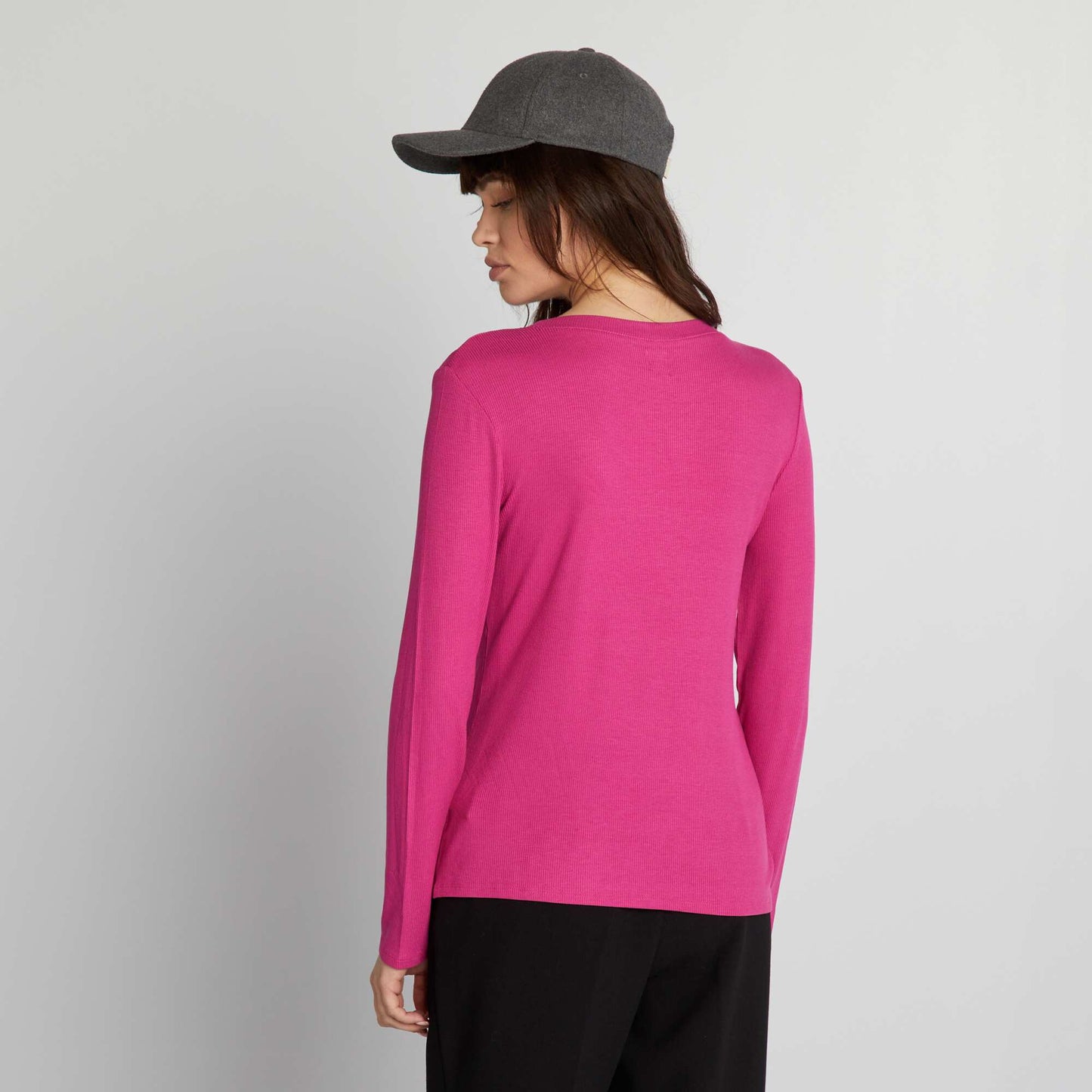 T-shirt en maille côtelée stretch Rose