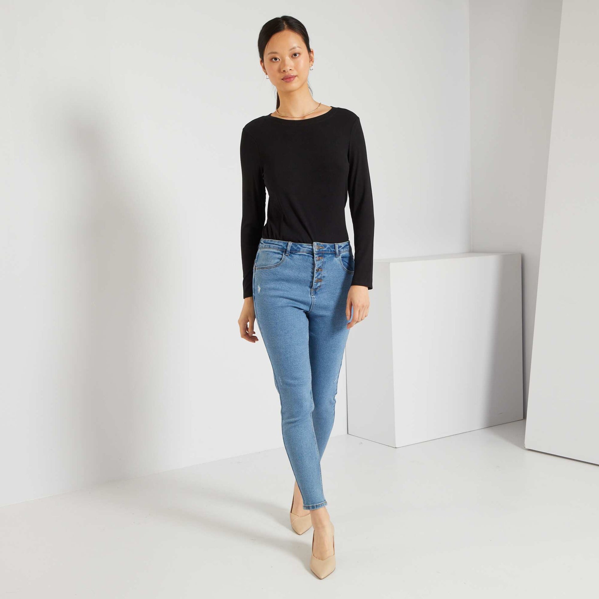 T-shirt en maille c tel e stretch noir