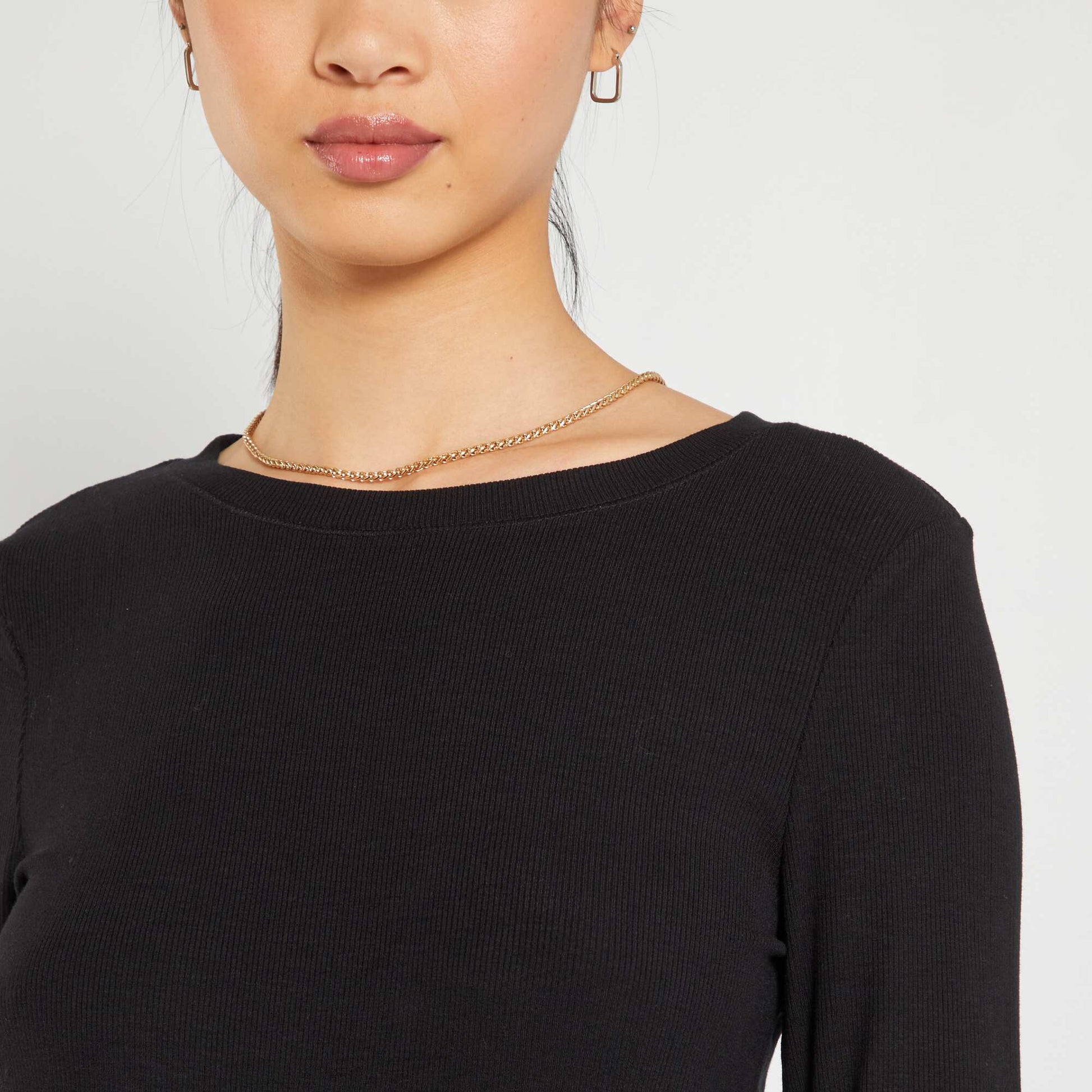 T-shirt en maille c tel e stretch noir
