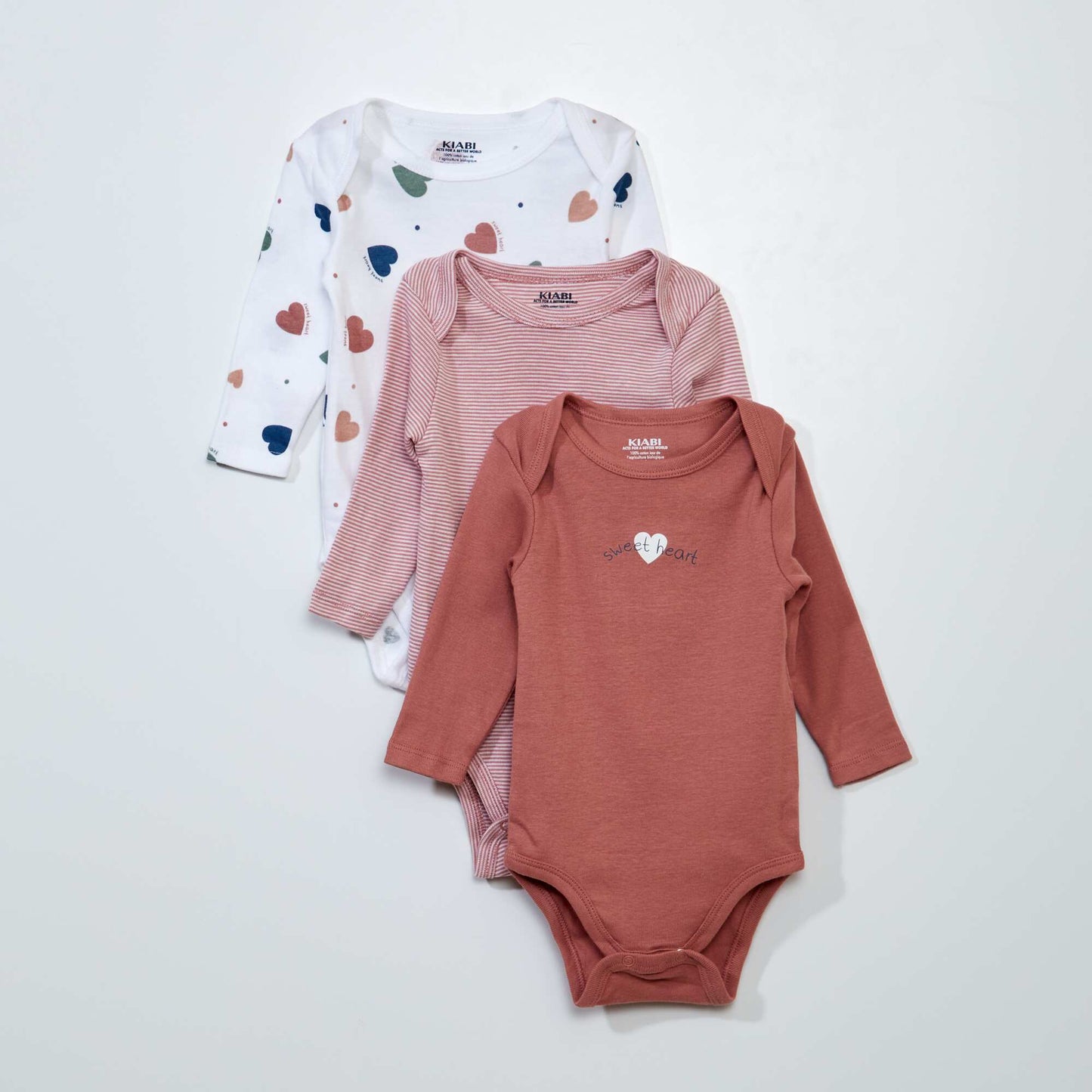 Lot de 3 bodies manches longues Rose