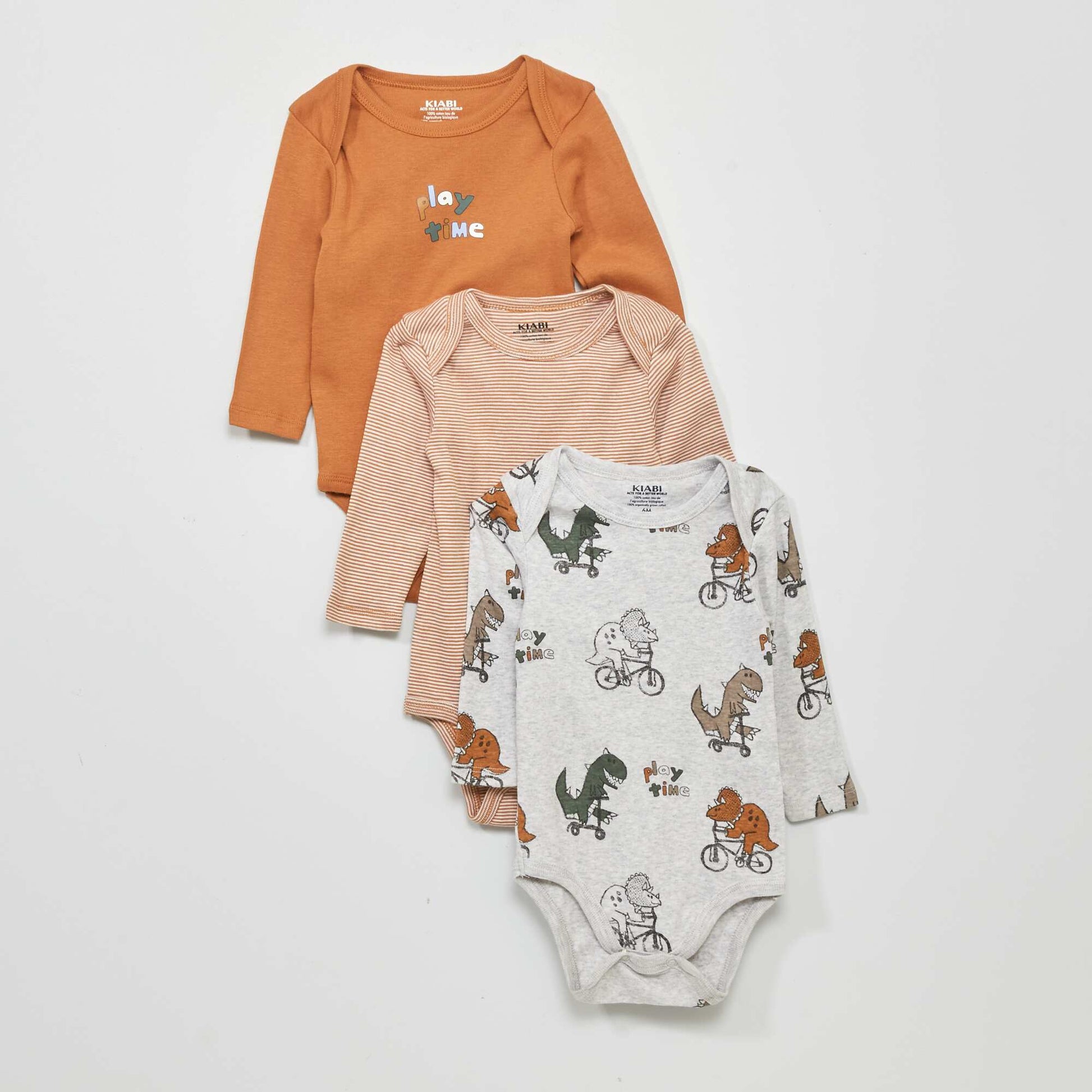 Lot de 3 bodies manches longues Camel/gris