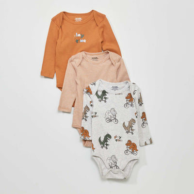 Lot de 3 bodies manches longues Camel/gris