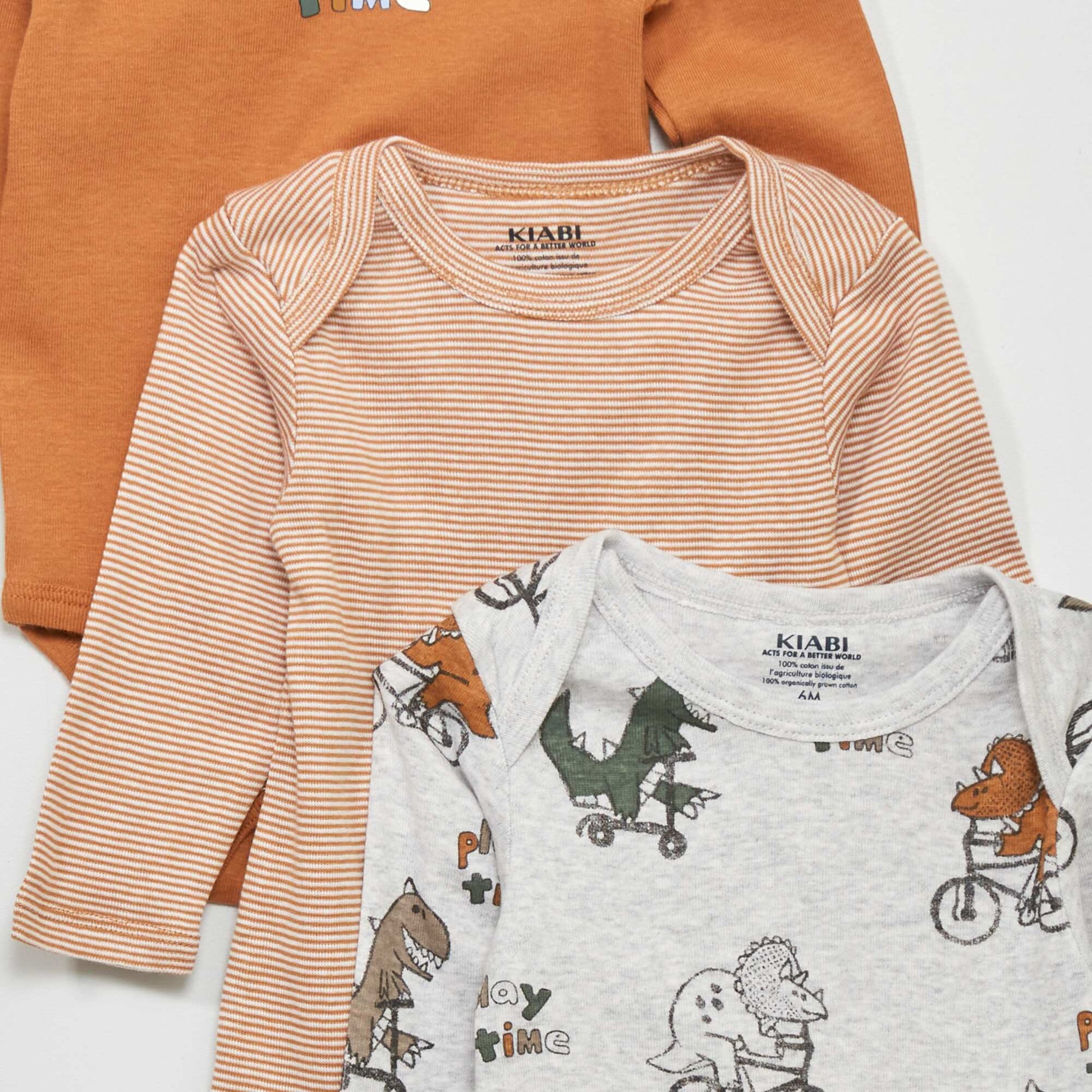 Lot de 3 bodies manches longues Camel/gris