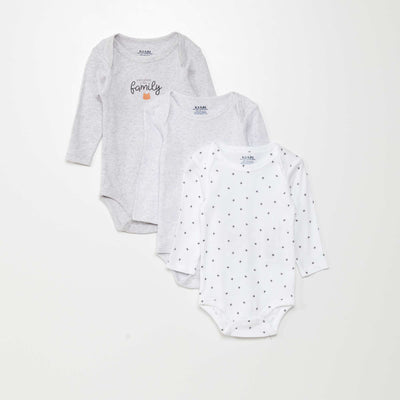 Lot de 3 bodies manches longues Blanc/gris