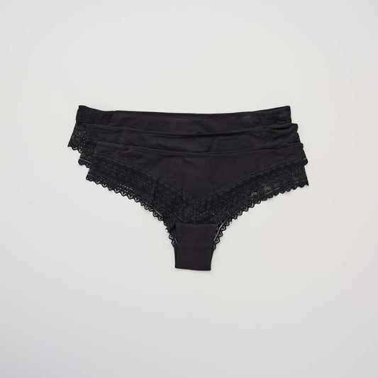 Lot de 3 tangas coton dentelle noir