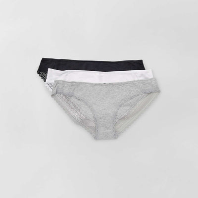 Lot de 3 culottes coton dentelle gris/blanc/noir
