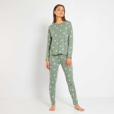 Ensemble en jersey - 2 pi ces vert pois